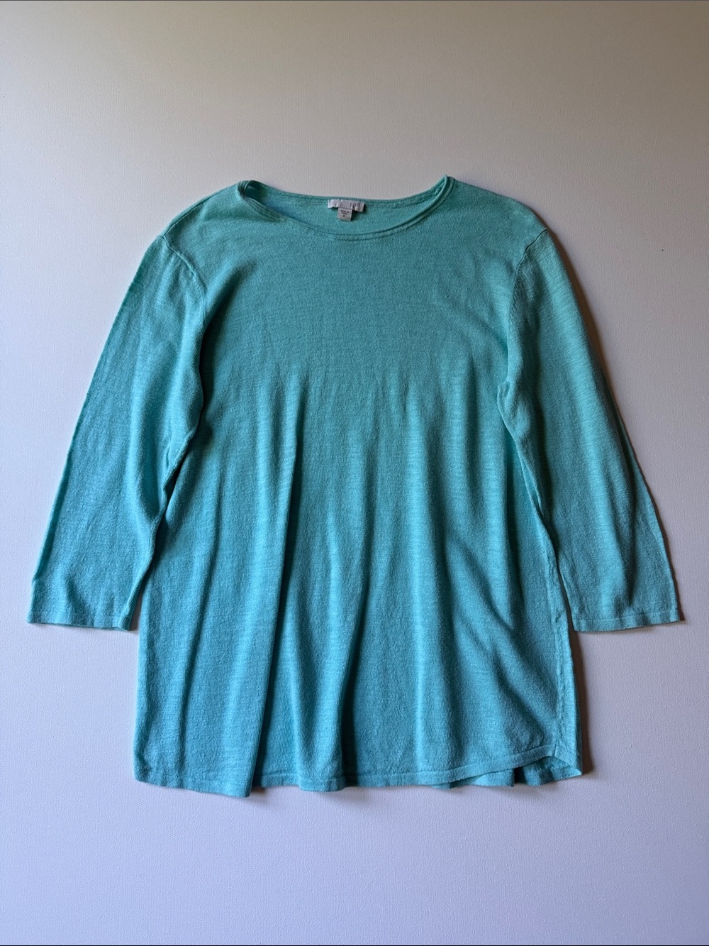 J. Jill Women’s Aqua Crewneck Linen/Cotton Blend Long Sleeve Top Medium